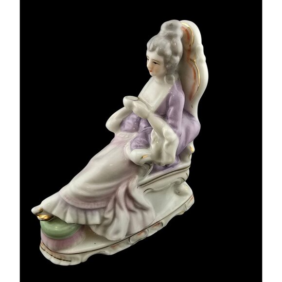 Unknown Other - Vintage Porcelain Figurine Victorian Lady In Chair With Tea Cup Feet Up  Japan